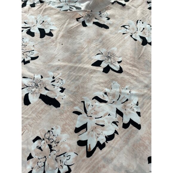 Alfani Blouse Size XL Petite Floral Crochet Trim V Hem Top Pink Black Bohemian - Picture 7 of 8